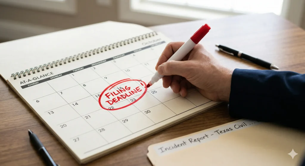 A calendar with a red circle around a deadline date, emphasizing the importance of filing on time.