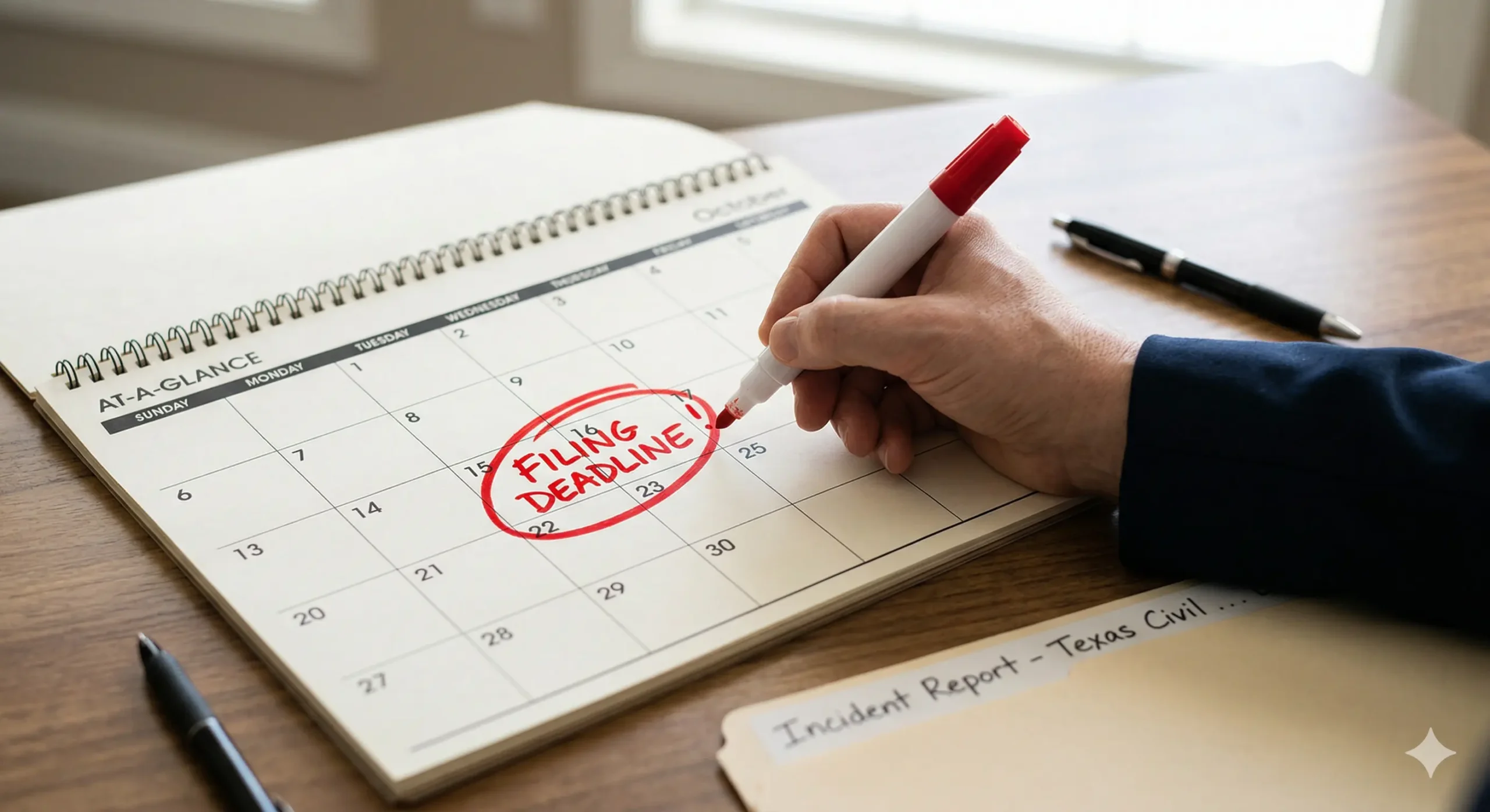 A calendar with a red circle around a deadline date, emphasizing the importance of filing on time.