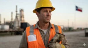 A construction worker wearing a hard hat, representing workplace injuries in Texas industries.