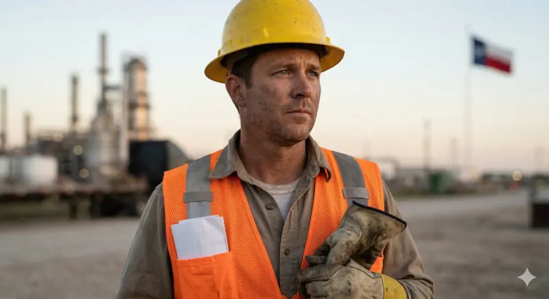 A construction worker wearing a hard hat, representing workplace injuries in Texas industries.