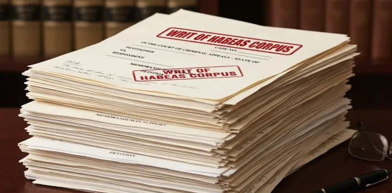 A stack of legal documents representing a Writ of Habeas Corpus filing.